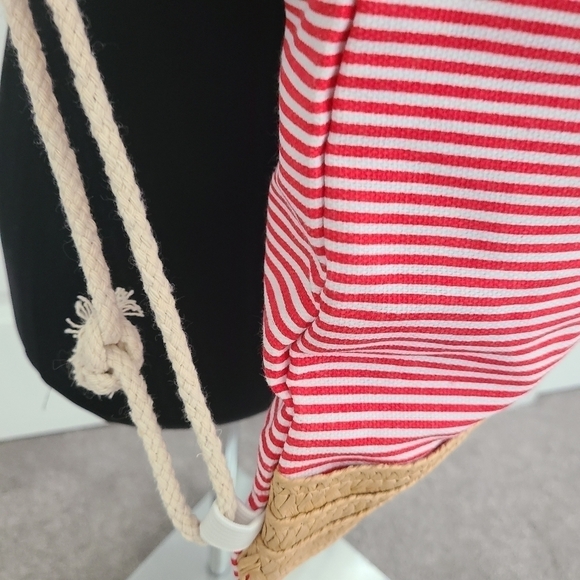 Trïbe Canvas & Rattan Nautical Red & White Striped Drawstring Backpack … - Picture 4 of 6